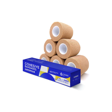 RISEN Cohesive Bandage 2” x 5 Yards, 6 Rolls, Self Adherent Wrap Medical Tape, Adhesive Flexible Breathable First Aid Gauze Ideal for Stretch Athletic