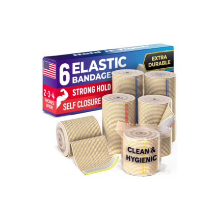 High-Performance Elastic Bandage Wrap - 6 Pack (2x2in, 2x3in, 2x4in) - Self-Closing Strong Compression Bandage Wrap for Feet, Ankles, Wrists, and Knees